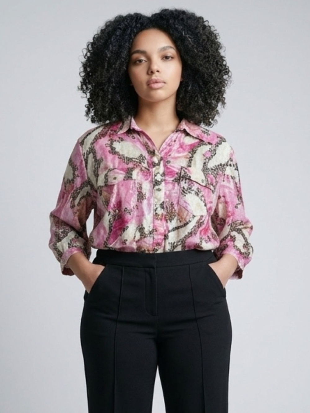 Emily Daniels Pink Metallic Button Down Blouse - XL